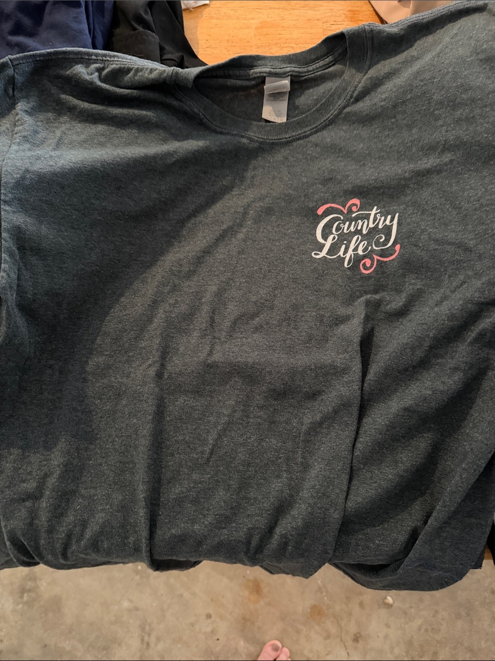 Gildan Women's Short Sleeve Tee - Dark Green with Pink/White "Country Life" Logo